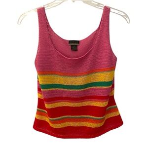 Vintage Sigrid Olsen Open Knit Tank Top Women Medium Colorful Boho Pink Red